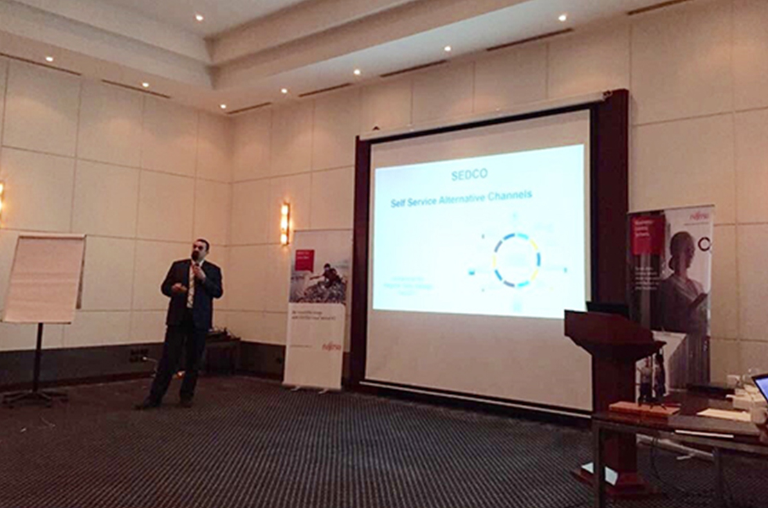 SEDCO_s sales manager in levant region presenting CEM solutions at digital transformation conference in Jordan
